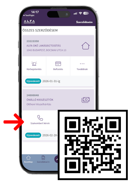 Szakembert kérek gomb az AlfaGo+-ban és QR kód